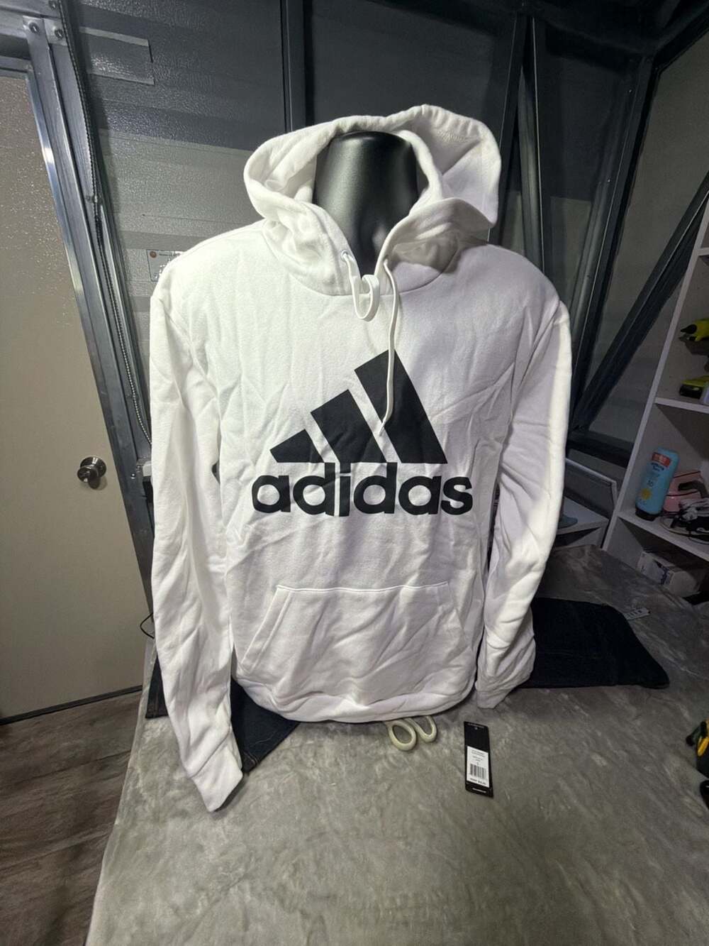 Adidas Men's White/Black CVC Fleece Hoodie Size L